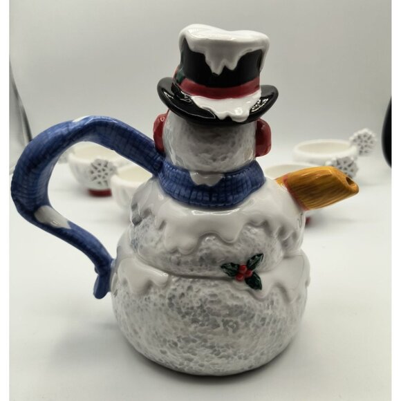 Department 56 Snowman Ceramic Teapot & 4 Snowflake Cups Holiday Set - Picture 4 of 7